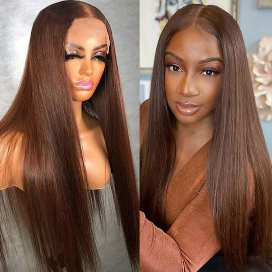 28Inch Chocolate Brown Lace Front Wigs Human Hair
